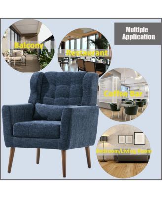 Chenille Accent Chair, Modern Upholstered Armchair with Waist Pillow and Tapered Wooden Legs for Living Room, Small Space