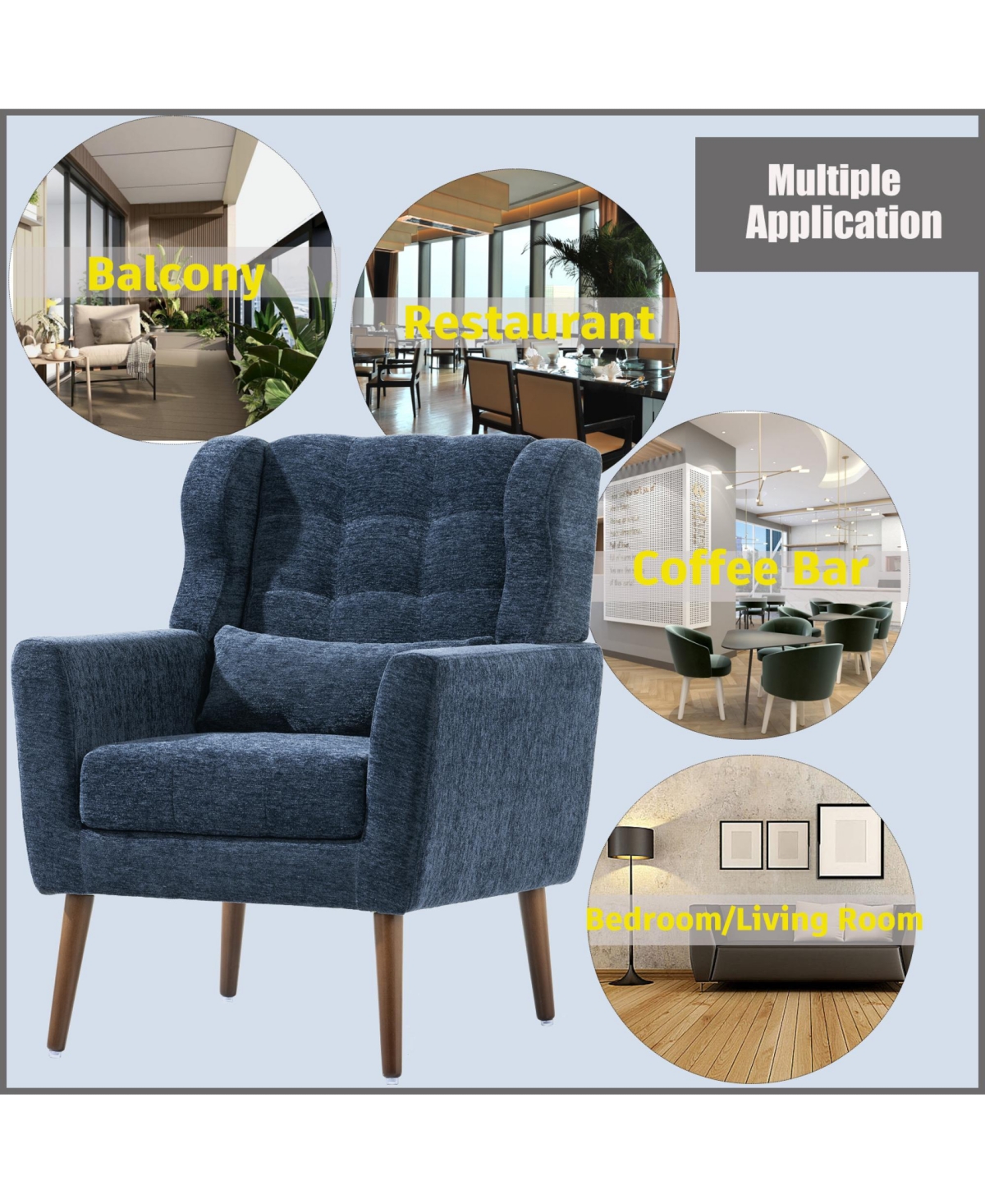 Rainsken Chenille Accent Chair, Modern Upholstered Armchair with Waist Pillow and Tapered Wooden Legs for Living Room
