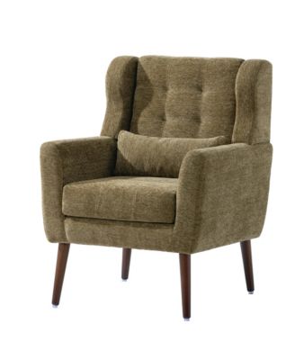 Chenille Accent Chair, Modern Upholstered Armchair with Waist Pillow and Tapered Wooden Legs for Living Room, Small Space