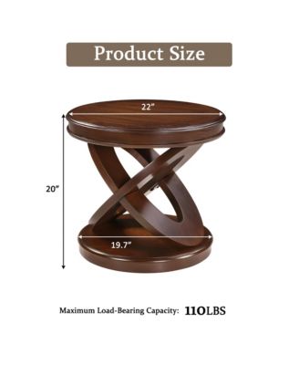 X-shape Base Coffee Table - 22" Retro Round Wooden End Table for Living Room, Small Space