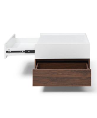 Rotating Coffee Table - Square Wood Center Table with 2 Drawers and Swivel Tabletop, Side Table for Living Room, Bedroom