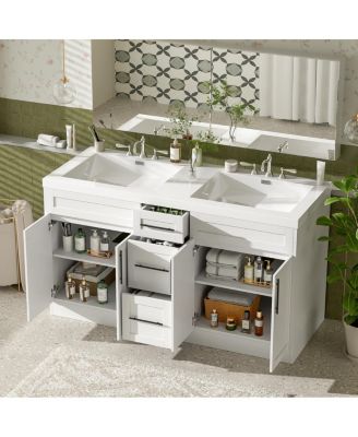 59.3" Double Sink Bathroom Vanity with SMC Integrated Basin, Soft Close Drawers & Adjustable Shelf for Large Bathrooms