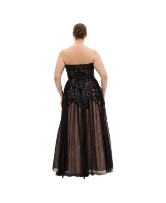 Plus Size Embroidered Tulle Maxi Dress