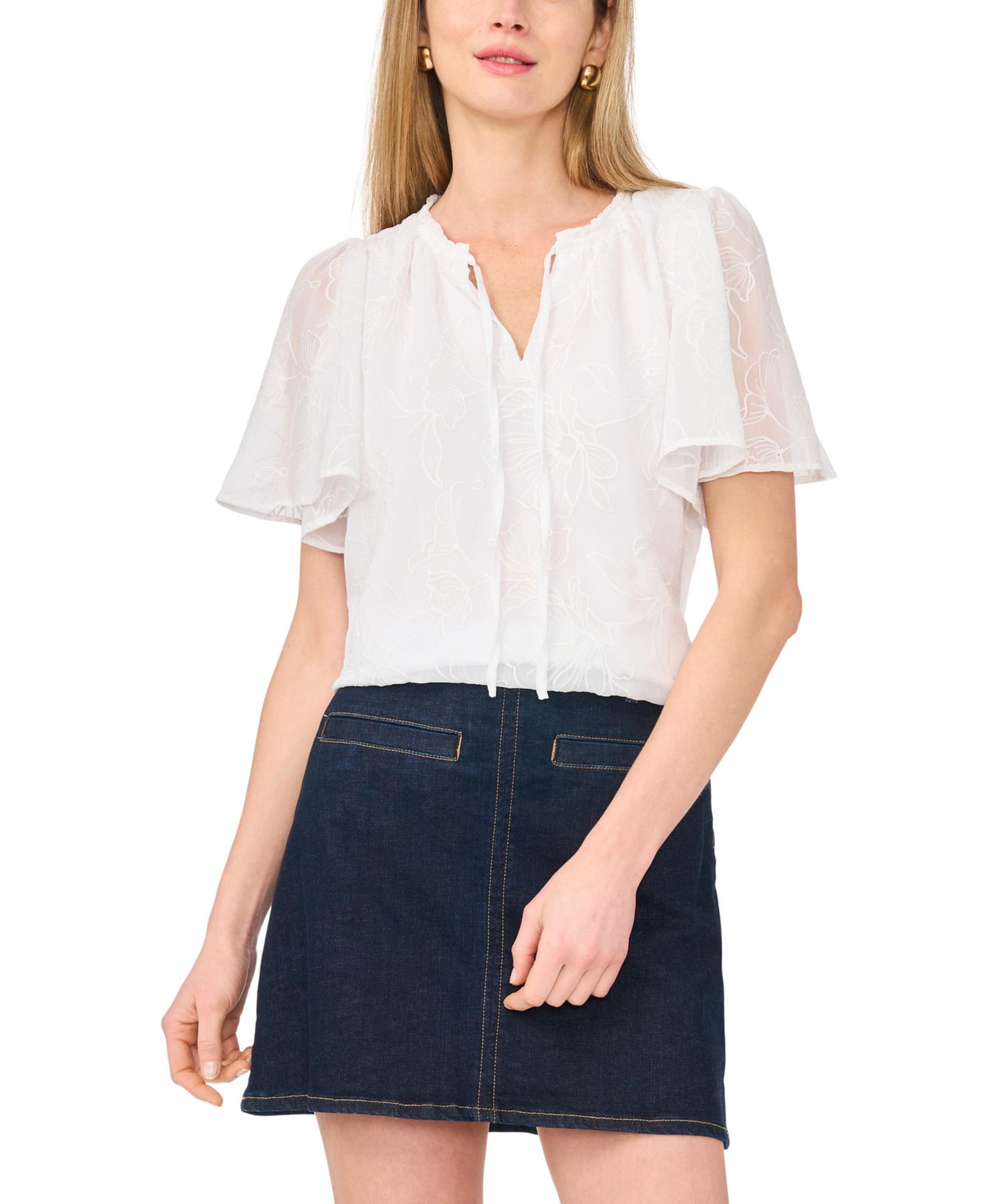 Женская блузка Vince Camuto Tie-Neck Princess-Sleeve, цвет: Белый — фото 1