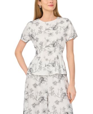 Women's Short-Sleeve Pleated-Waist Blouse