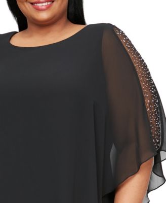 Plus Size Crewneck Asymmetric Capelet Sheath Dress