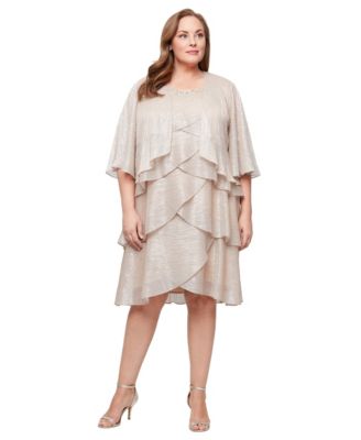 Plus Size 2-Pc. Metallic Tiered Dress & Jacket Set