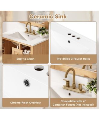 30"   Wood Grain Freestanding Bathroom Vanity, Ceramic Sink With Soft-Close Drawers & Doors, Ample Storage