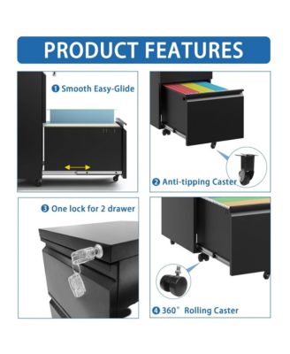 2 Drawer File Cabinet with Lock, Under Desk Rolling Filing Cabinet with Wheels for Home Office Storage, Hanging Legal/Letter/A4 Size