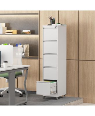 5 Drawer Locking Vertical File Cabinet on Wheels - for Home Office Organizer, Heavy-Duty Filing Storage Cabinet for Letters/Legal/A4