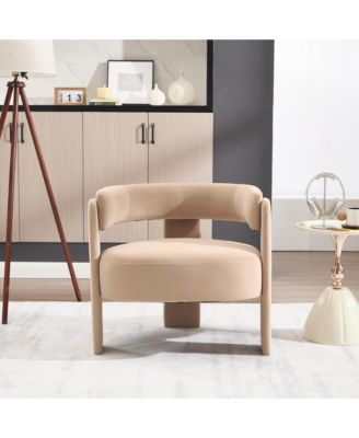 Velvet Accent Chair, Mid-Century Modern Armchair with Wooden Legs and Adjustable Foot Nails for Living Room, Home Office