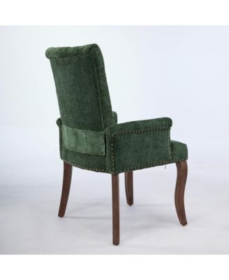 Chenille Dining Chair - Mid-Century Modern Kitchen Chair with Curved Solid Wood Legs, Nailhead Trim for Dining Room, 1PCS