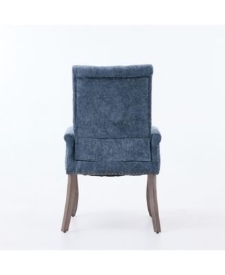 Chenille Dining Chair - Mid-Century Modern Kitchen Chair with Curved Solid Wood Legs and Nailhead Trim for Dining Room, 1PCS