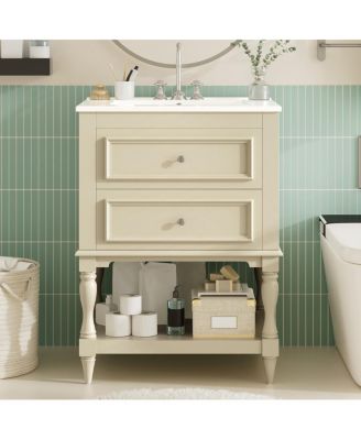 24.4" Retro Freestanding Bathroom Vanity with Sink, Bathroom Storage Cabinet with Open Shelf & Ample Storage Drawers