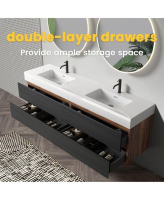71.7" Floating Modern Double Sink Bathroom Vanity with Soft Close Drawers & Integrated Sinks for Large Bathrooms