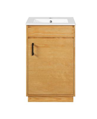 20" Farmhouse Natural Bathroom Vanity with Sink, Rectangular Ceramic Top, Soft Close Door & Adjustable Shelf for Small Space