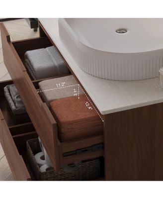 36" Bathroom Vanity with Ceramic Integrated Sink, Soft Close Drawers & Modern Storage Cabinet, Floating or Freestanding