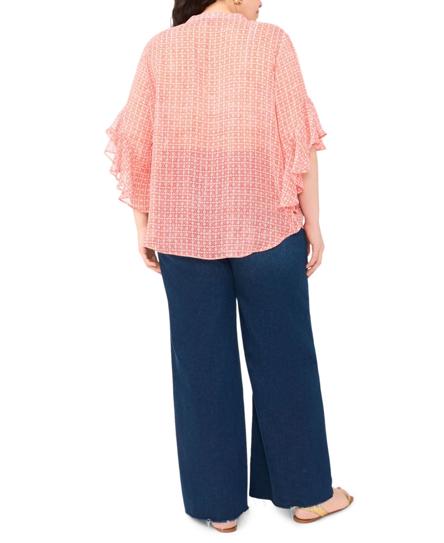 Plus Size Pin Tuck Flutter-Sleeve Henley Blouse