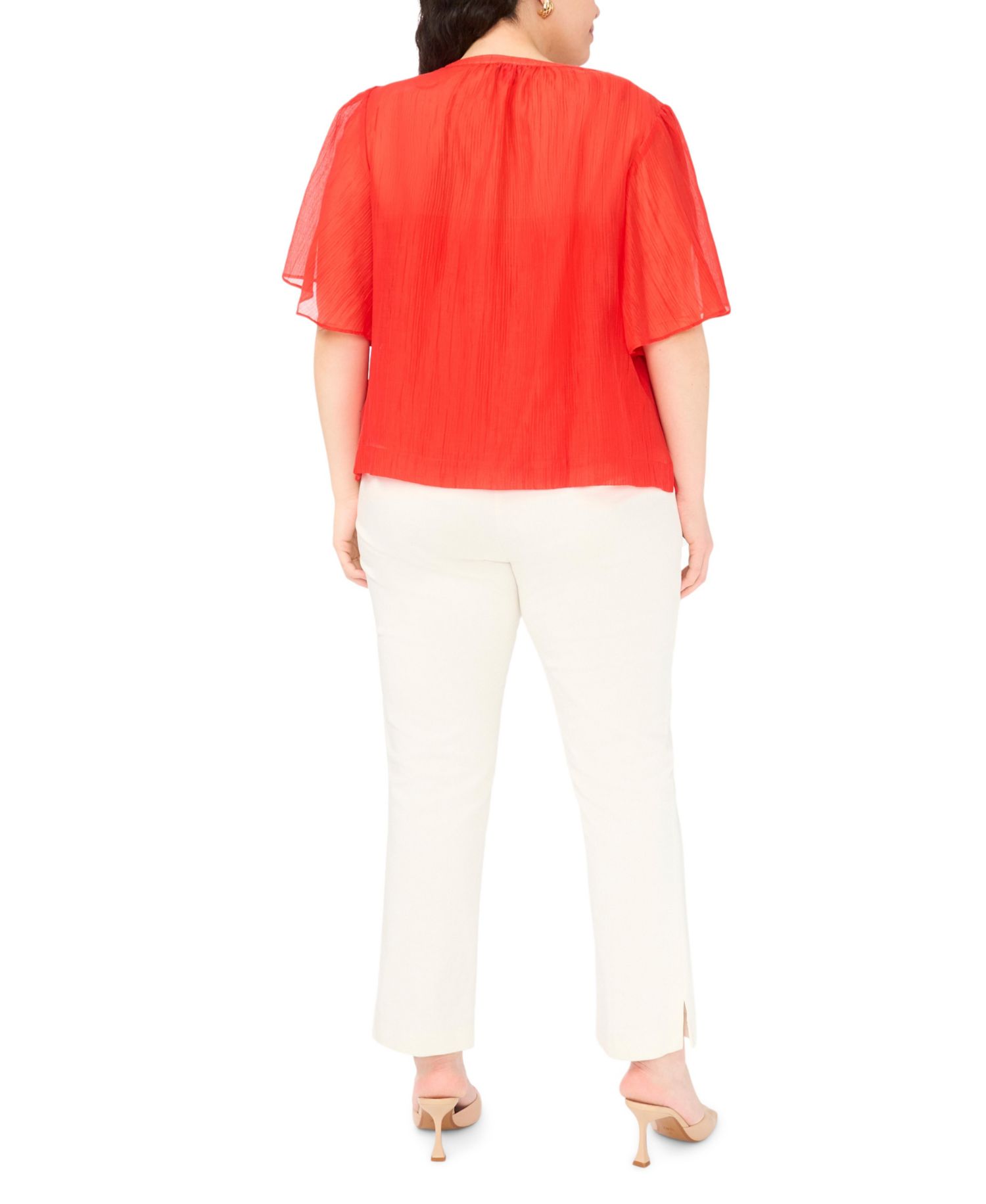 Plus Size Front Cutout Flutter-Sleeve Keyhole Neck Blouse
