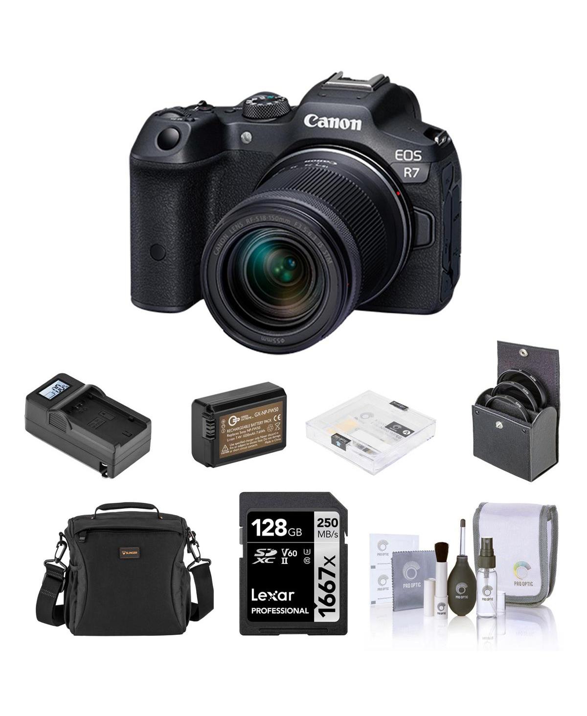 Canon Eos R7 Mirrorless Camera with Rf-s 18-150mm f/3.5-6.3 Lens, Bundle w/Extra Battery, Smart Charger, 128GB Memory Card, Shoulder Bag, 55mm Filter