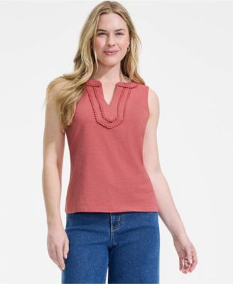 Women's Slub Decorative Trim Tank Top