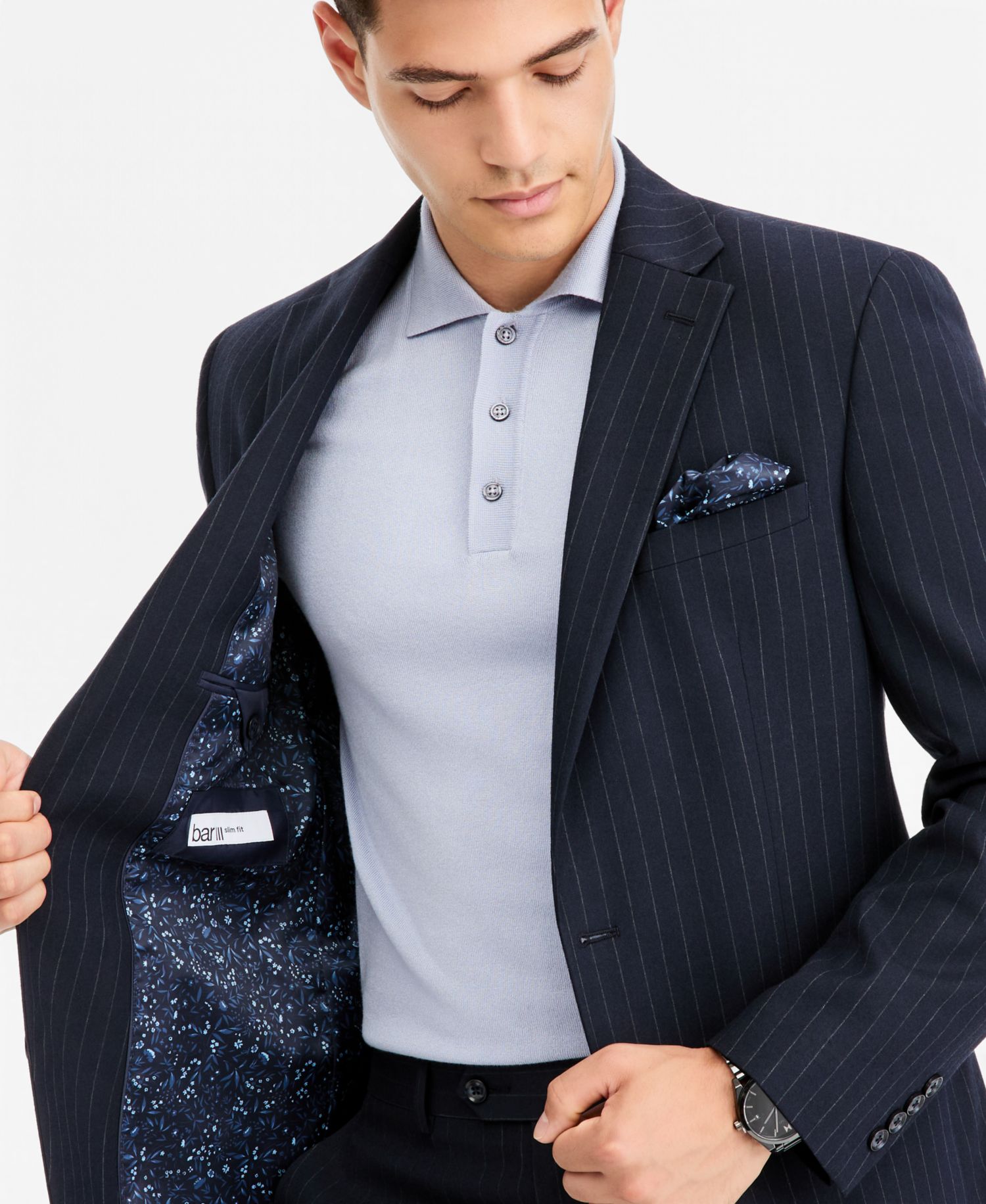 Men's Slim-Fit Navy Pinstripe Suit Separates Jacket