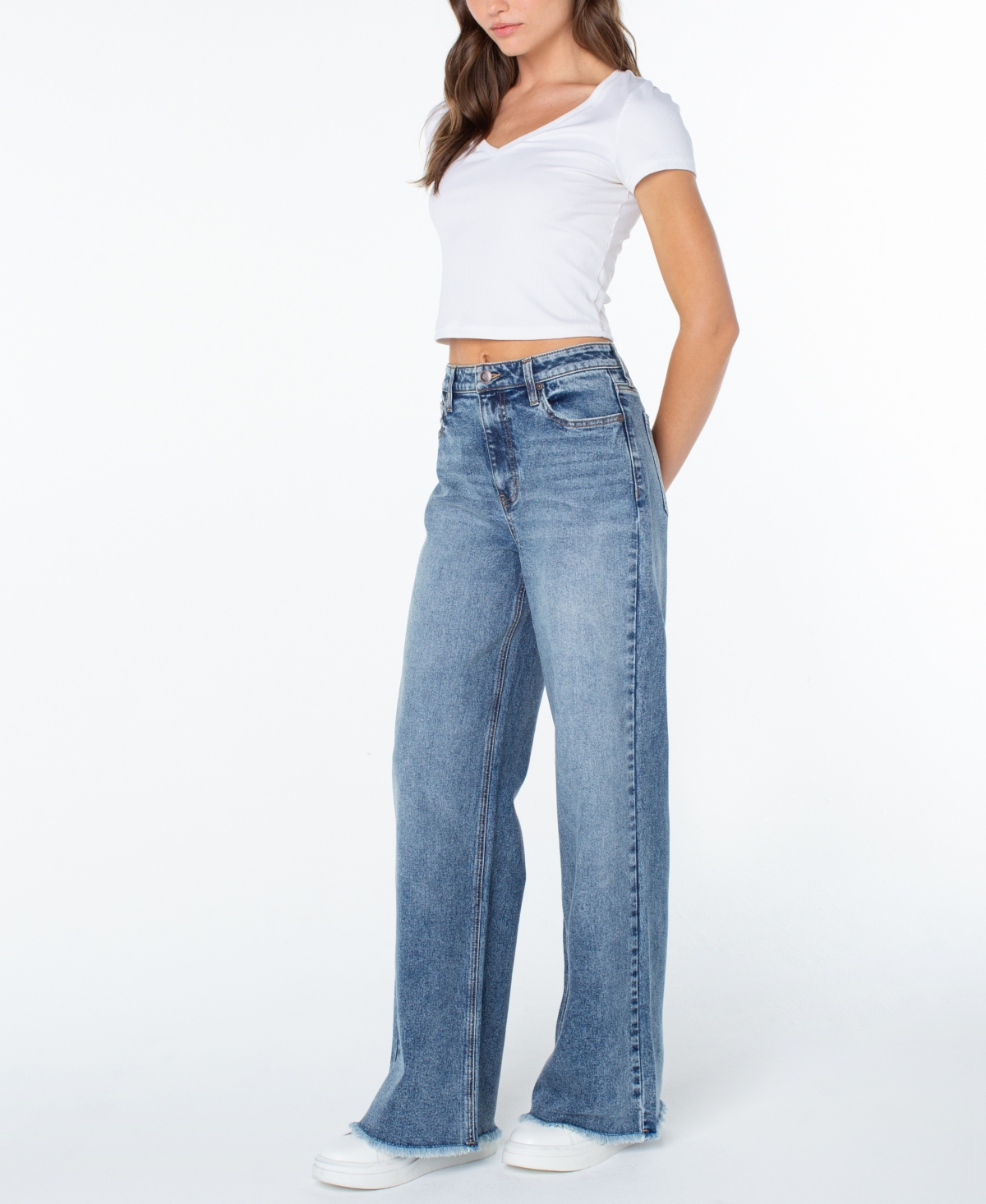 Celebrity Pink Women's Wide-Leg Fray-Hem Jeans