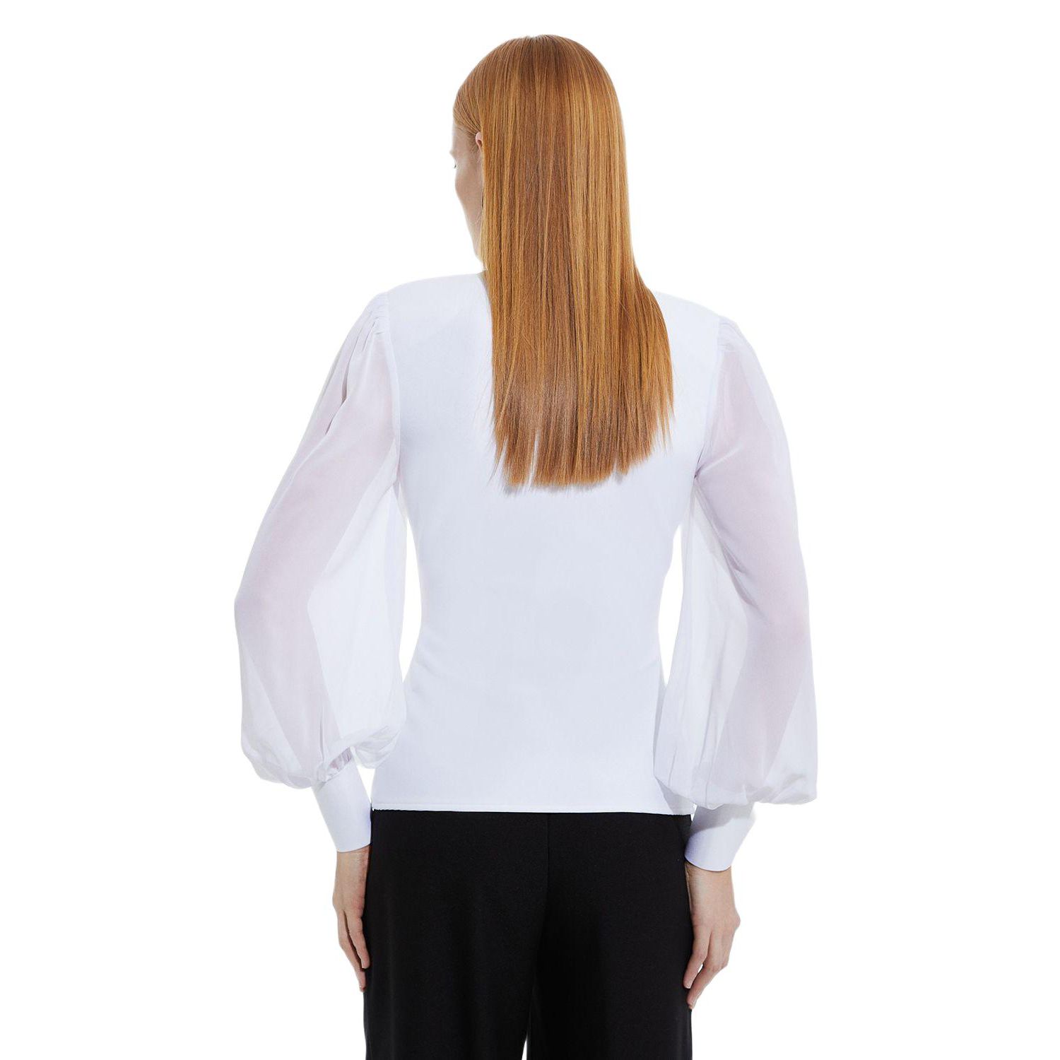 Women's Zip Detail Chiffon Sleeve Knit Top