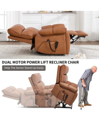 Oversized Power Lift Recliner Chair for Elderly, Faux Leather Dual Motor Infinite Position with Massage, Heat, Remote & Cup Holders
