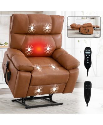 Oversized Power Lift Recliner Chair for Elderly, Faux Leather Dual Motor Infinite Position with Massage, Heat, Remote & Cup Holders