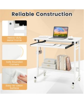 Rolling Laptop Table with Pull Out Keyboard Tray and Hooks