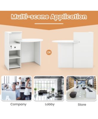 Reception Office Desk with Open Shelf and Lockable Drawer