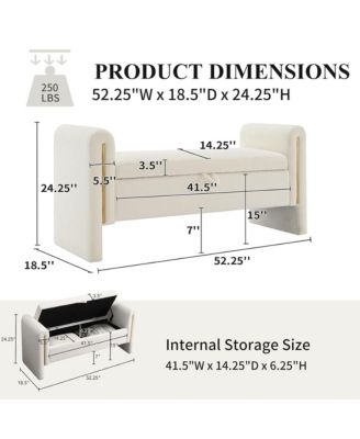 Upholstered Storage Ottoman, Modern Teddy End of Bed Bench, Window Storage Stool with Arms for Living Room, Bedroom