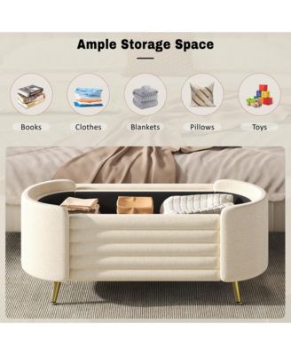 Storage Ottoman - Upholstered Storage Bench, Oval End of Bed Bench for Living Room, Bedroom and Entryway