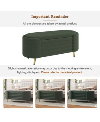 Storage Ottoman - Upholstered Storage Bench, Oval End of Bed Bench for Living Room, Bedroom and Entryway