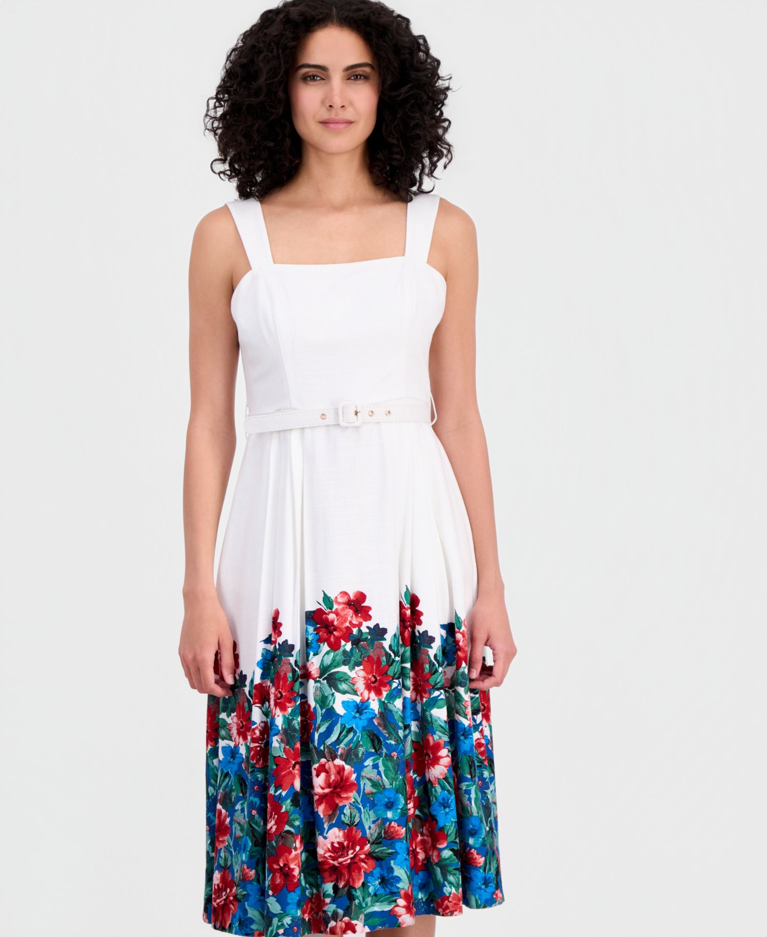 Petite Border Print Square Neck Midi Tank Dress