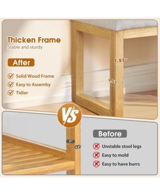 Upholstered Wooden Ottoman Bench, Shoe Changing Bench, Rustic Entryway Shoe Bench for Bedroom, Living Room, Entryway