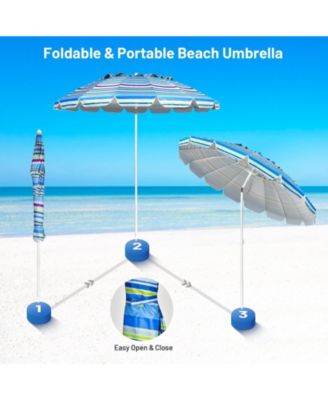 8FT Portable Beach Umbrella with Sand Anchor and Tilt Mechanism for Garden and Patio