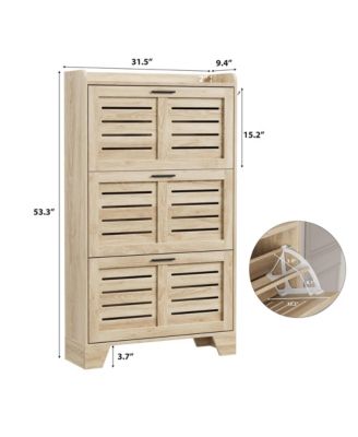Shoe Cabinet Storage for Entryway, Narrow Shoe Cabinet with 3 Flip Drawers, Freestanding Hidden Slim Shoe Organizer Cabinet with Hooks