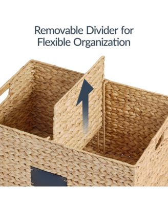 Rolling Pantry Storage Basket Organizer W/ Chalkboard Label, Handles, Removable Divider - Chestnut