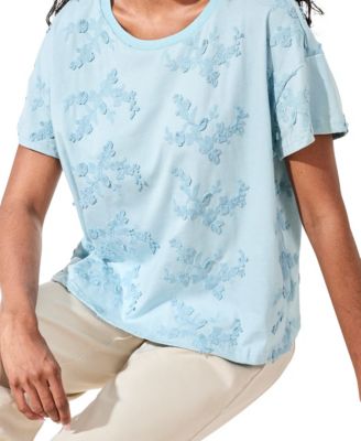 Women's Embroidered Knit Short-Sleeve Crew Top