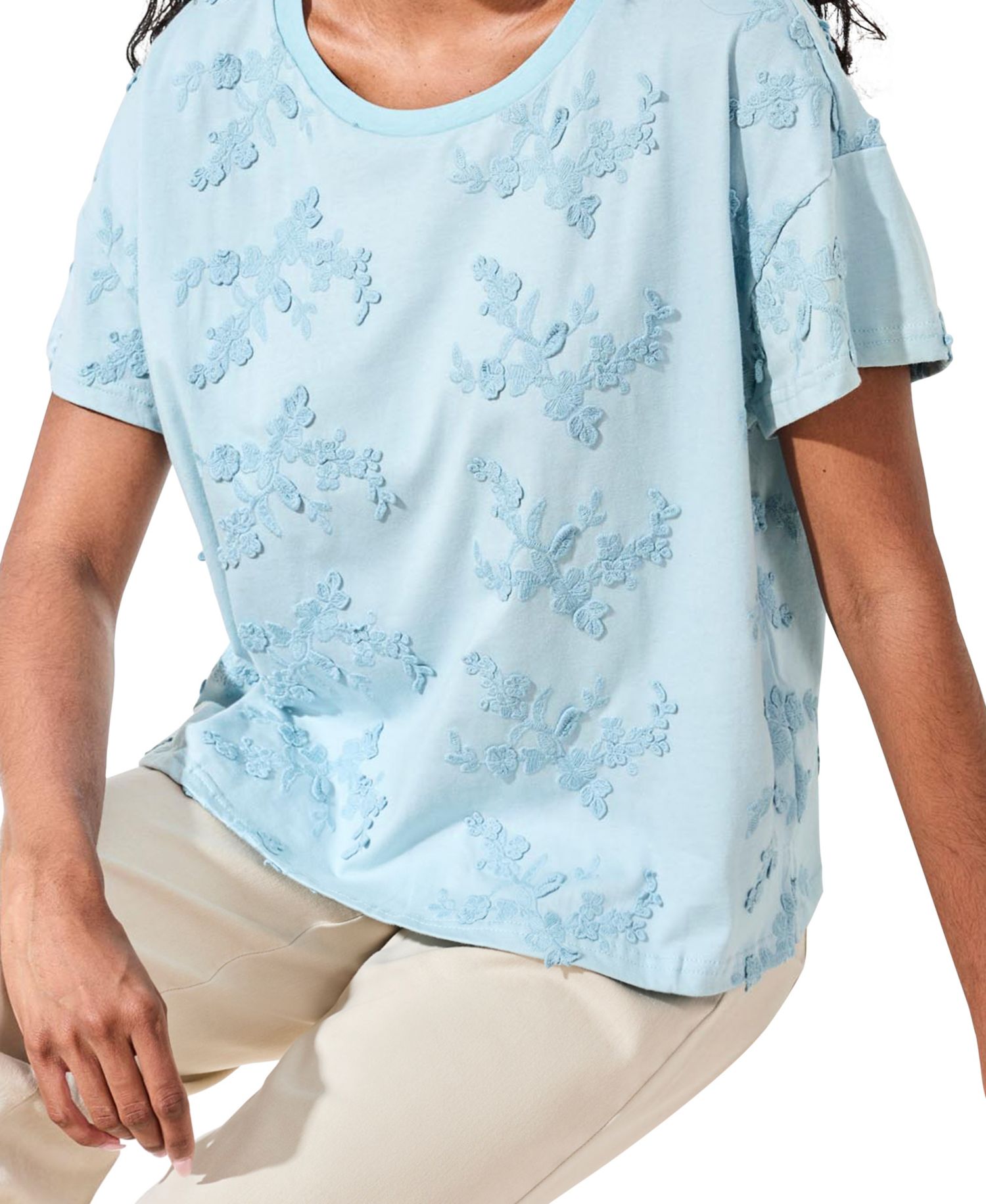 Women's Embroidered Knit Short-Sleeve Crew Top