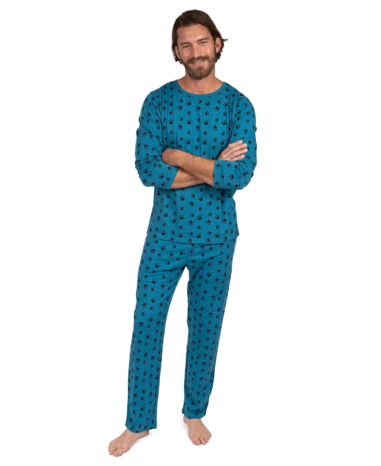 Men's Matching Family Two Piece Cotton Long Sleeve Loose Fit Pajamas