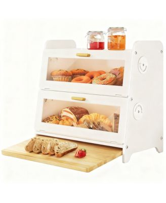 Bread Box 2-Tier Bamboo Storage Cutting Board Adjustable Vent