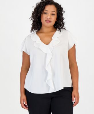 ASL Plus Size Ruffled Flutter-Sleeve Top