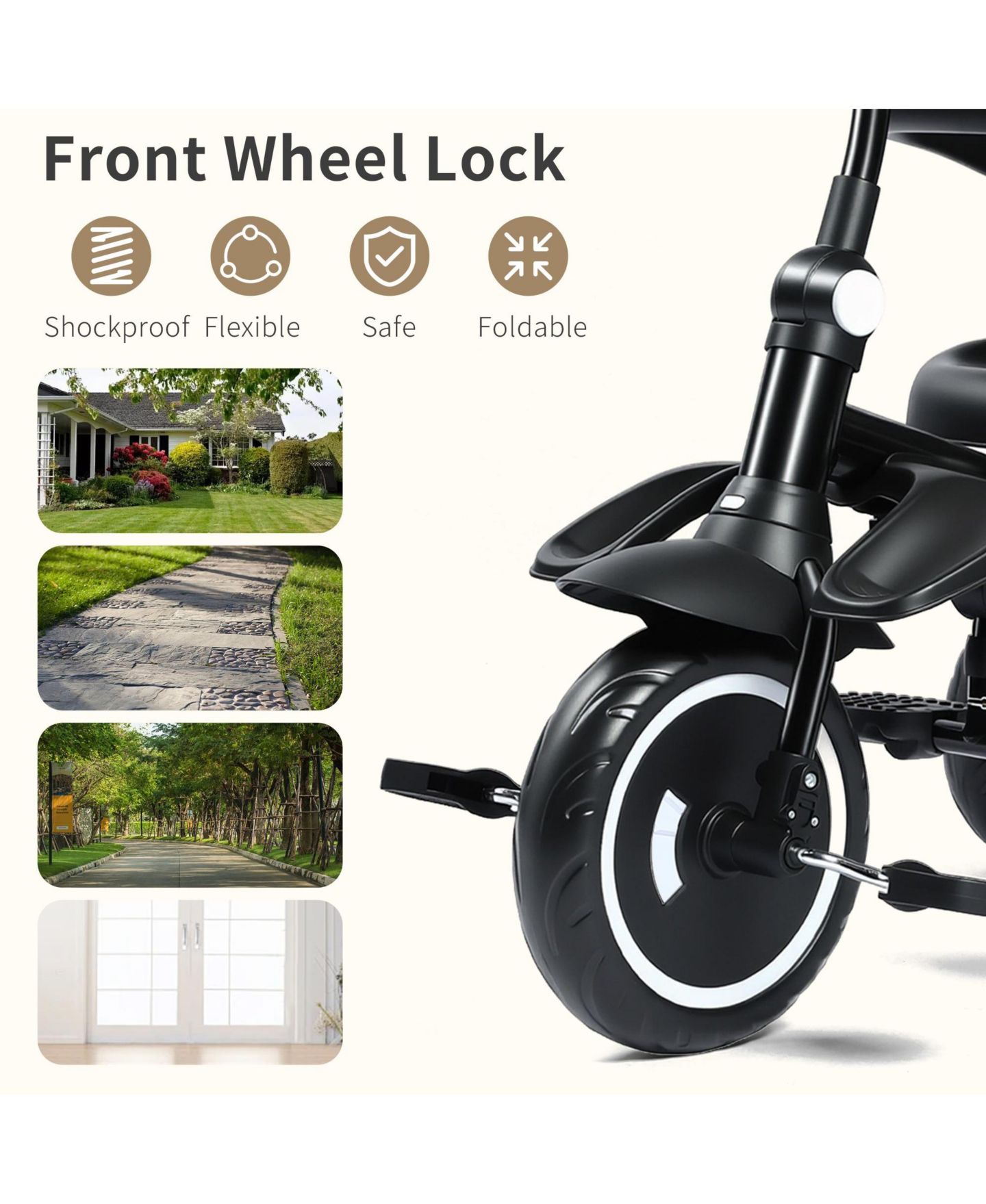 Детская игрушка Kinder King 7-in-1 Toddler Tricycle Stroller with Rotating Seat and Adjustable Push Handle, Ages 9 Months to 5 Years, цвет: Бежевый / Хаки — фото 8