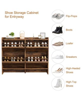 Shoe Cabinet with 4 Flip Drawers, Hidden Shoe Storage Organizer for Entryway, Wooden Shoe Rack with Adjustable Shelf, Shoe Cupboard