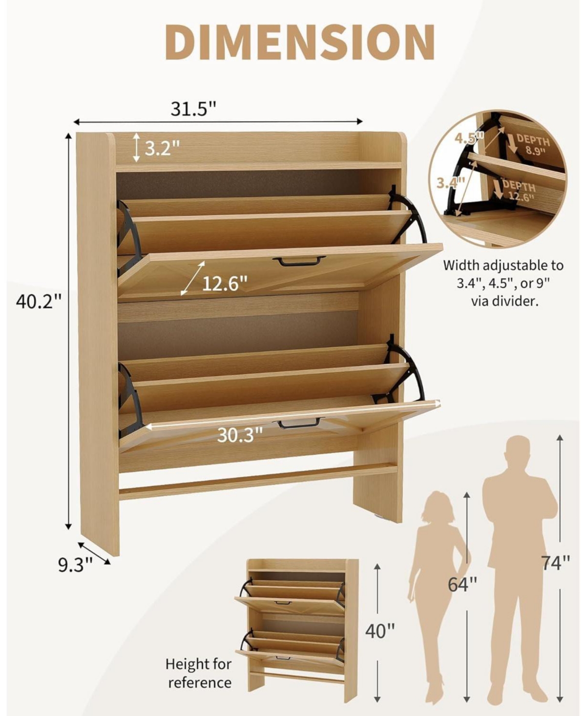 Homfan Slim Entrance Hallway Shoe Rack with 2 Folding Drawers - Adjustable Shelves - Metal Legs - Modern Space Saving Design - Capacity 12-16 Pairs