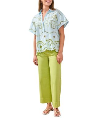 Women's Embroidered Poplin Short-Sleeve Top