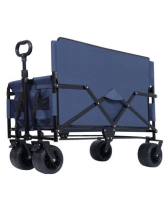 Outdoor Storage 3-in-1 Collapsible Foldable Wagon Cart with Bench Seat & Storage Heavy Duty Utility Cart For Camping